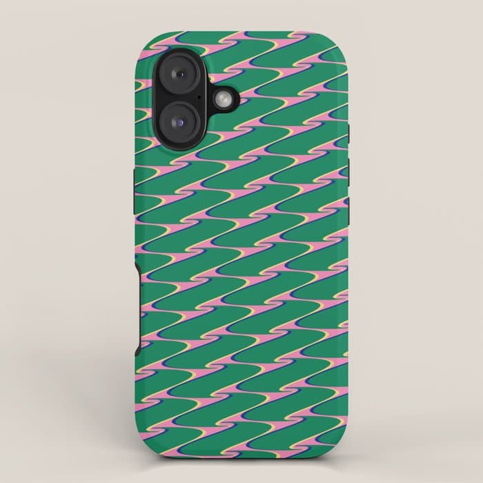 Retro Wavy Geometric Pink Green Zigzag Abstract Pattern iPhone Case
