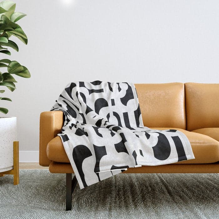 Black and White Mid-Century Modern Loop Pattern Throw Blanket