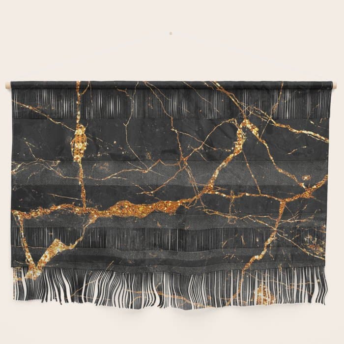 Black Malachite Marble With Gold Veins Wall Hanging