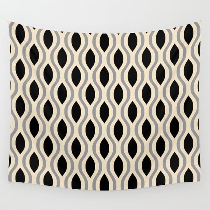 Retro Ogee Pattern 446 Black Beige and Gray Wall Tapestry
