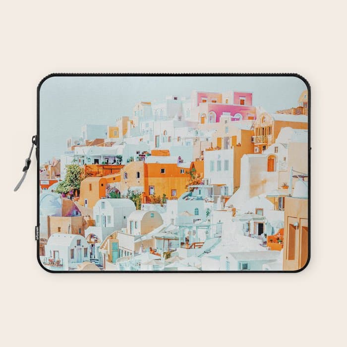 Santorini Vacay | Greece Summer Travel Architecture Buildings | Pastel Beachy Cityscape Photography Laptop Sleeve