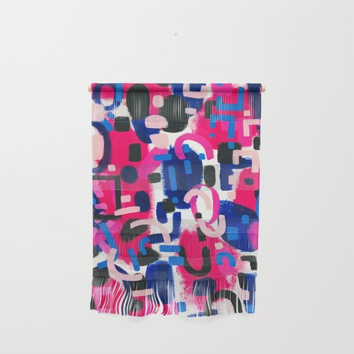Magenta Blue Abstract Acrylic Painting Kusama Primitive Shapes Wall Hanging