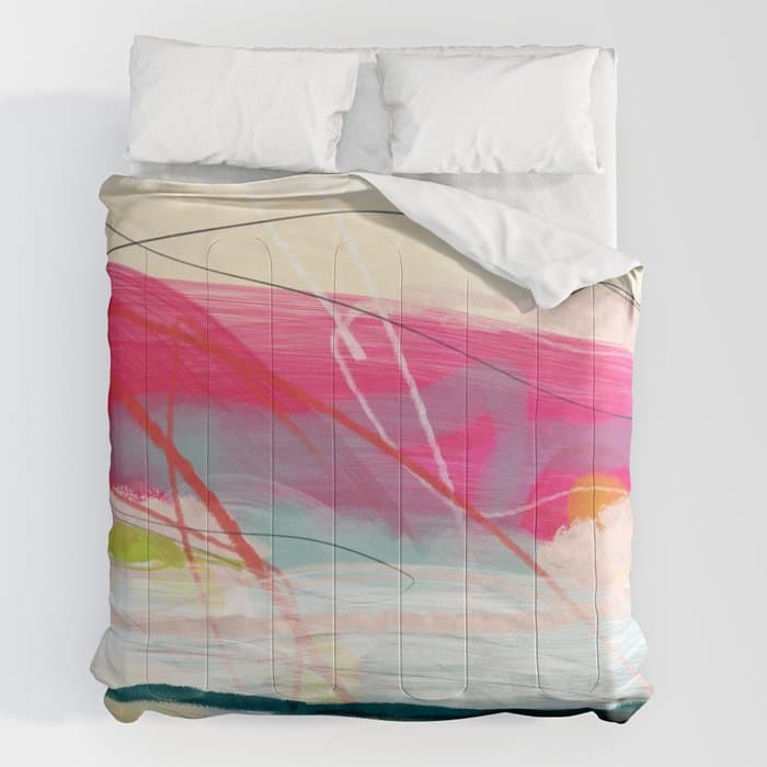 abstract landscape with pink sky over white cloud mountain Comforter