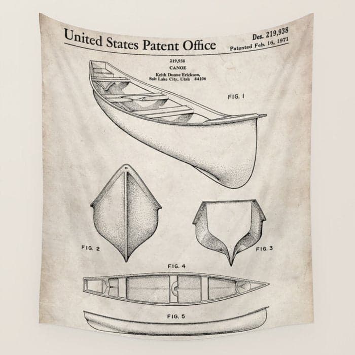 Canoe Patent - Kayak Art - Antique Wall Tapestry