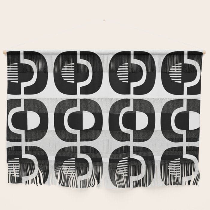 Mid Century Modern Geometric 921 Black and White Wall Hanging