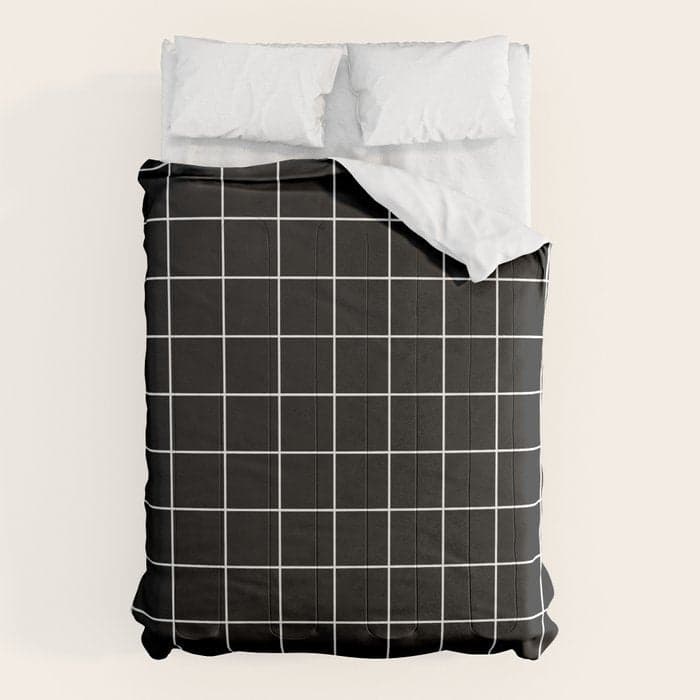 Grid Pattern Line Stripe Black and White Minimalist Geometric Stripes Lines Drawing Comforter