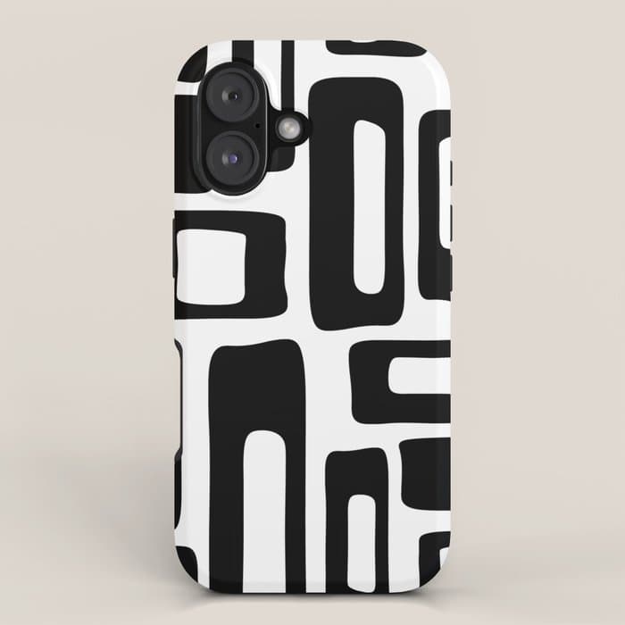 Retro Mid Century Modern Abstract Pattern 336 Black and White iPhone Case
