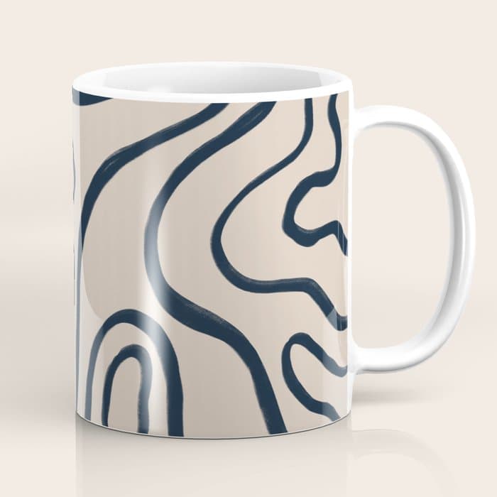 Topographic Map / Nude & Dark Blue Coffee Mug