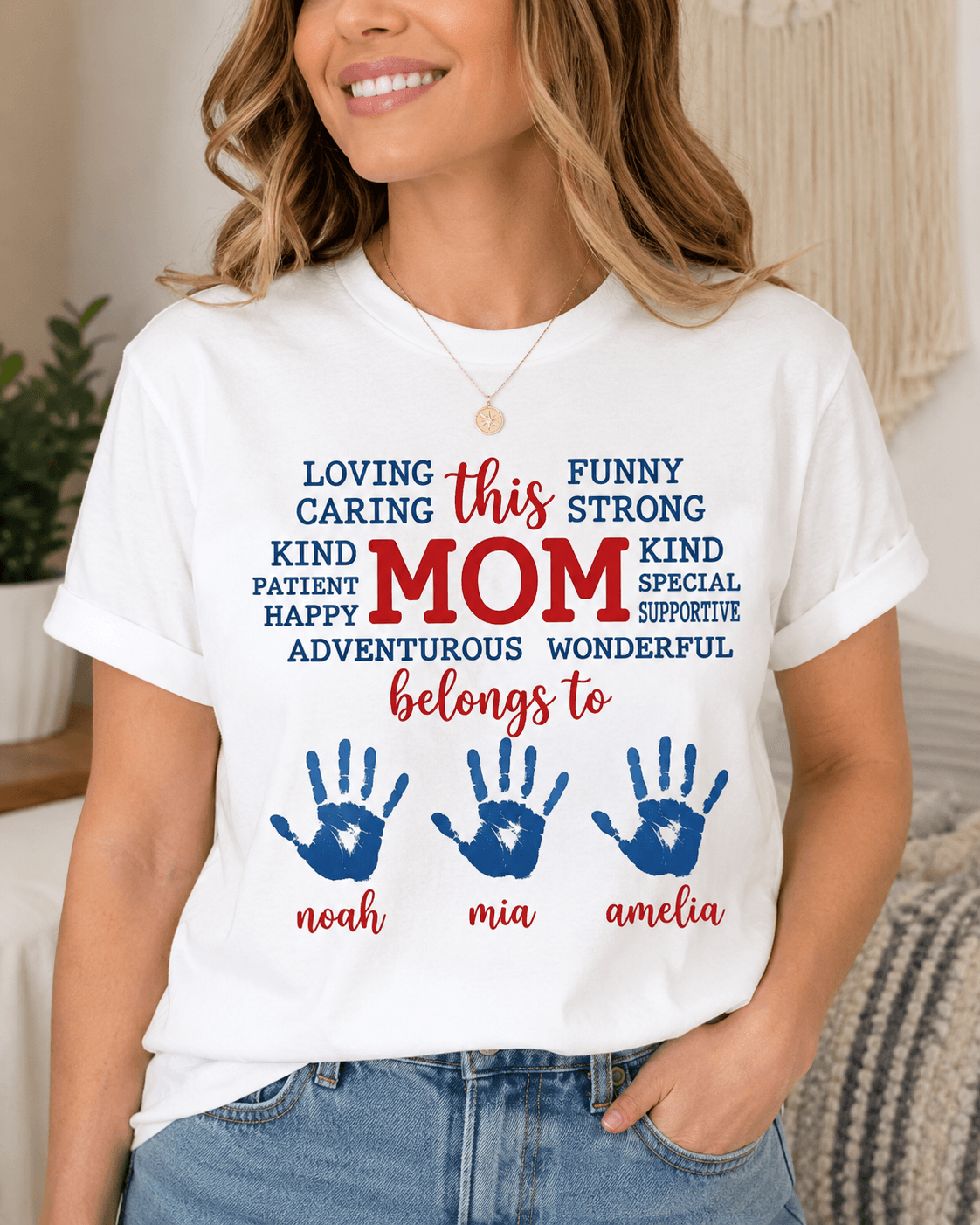 Personalized This Mom Belongs To Custom Kids Handprint Names T-Shirt