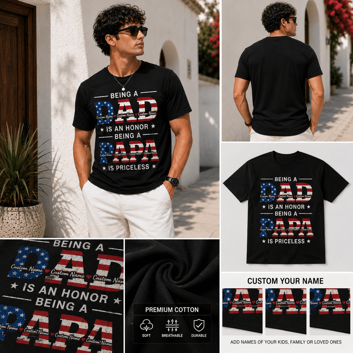 Being A Dad Is An Honor Being A Papa Is Priceless Custom Name T-Shirt