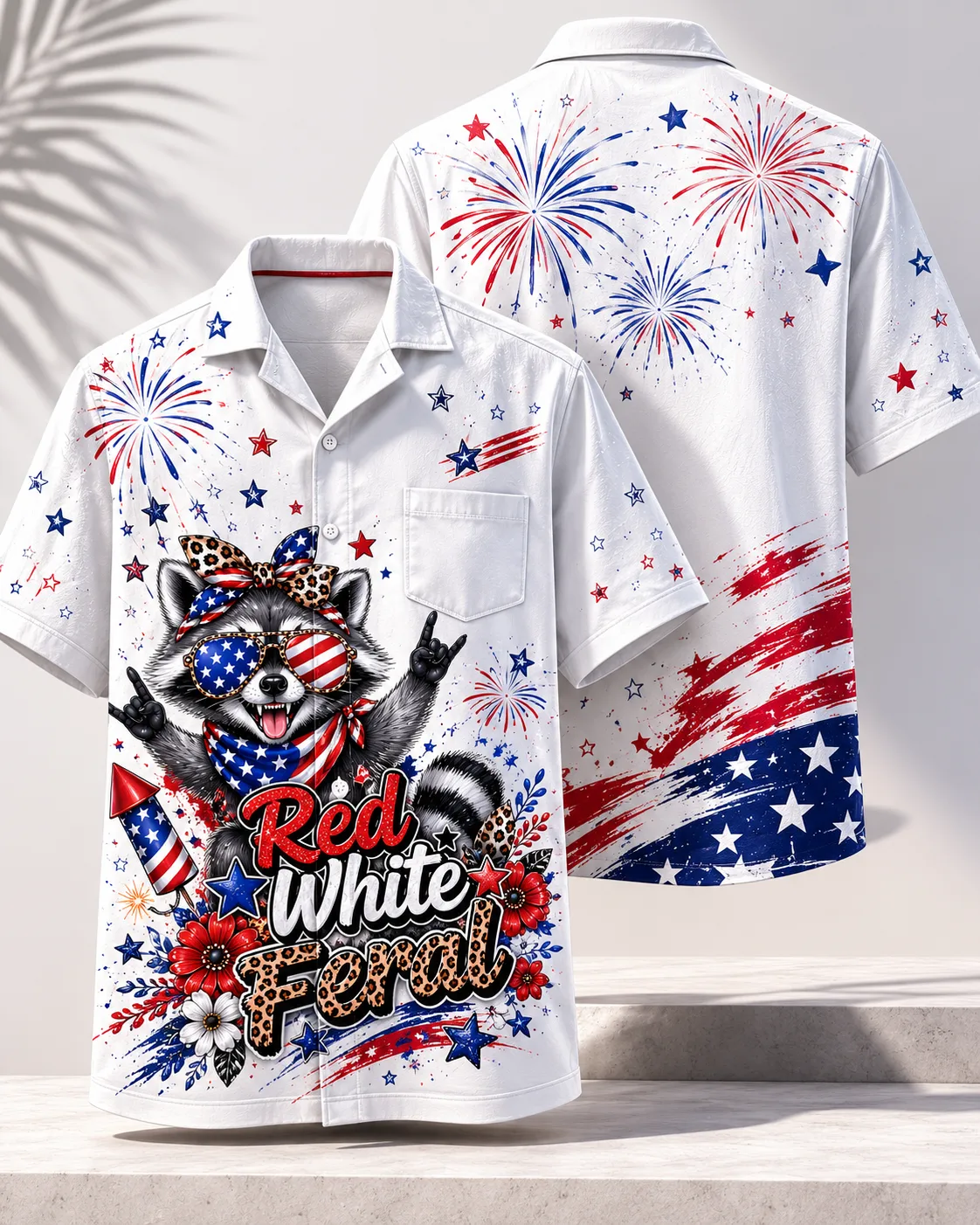 Cute Raccoon USA Hawaiian Shirt For Fourth Of July