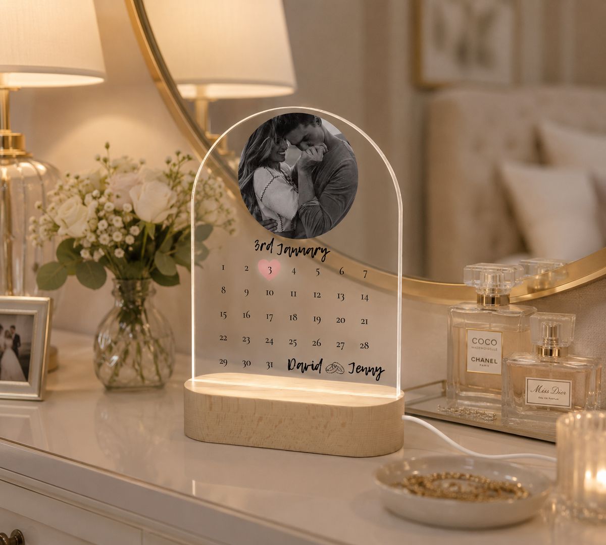Personalized Custom Photo Calendar Night Light Wedding Gift
