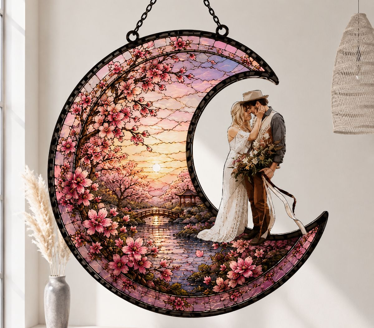 Personalized Photo Moon Suncatcher Wedding Gift For Couple