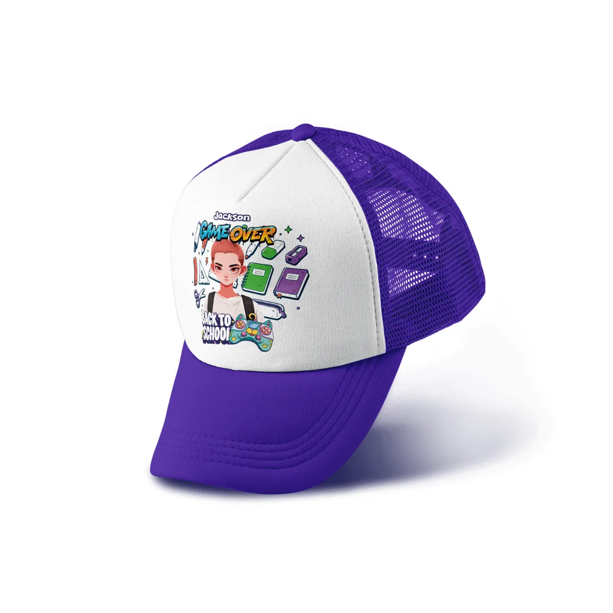 Personalized Game Over Back To School Mesh Trucker Cap – Custom Name Snapback Hat