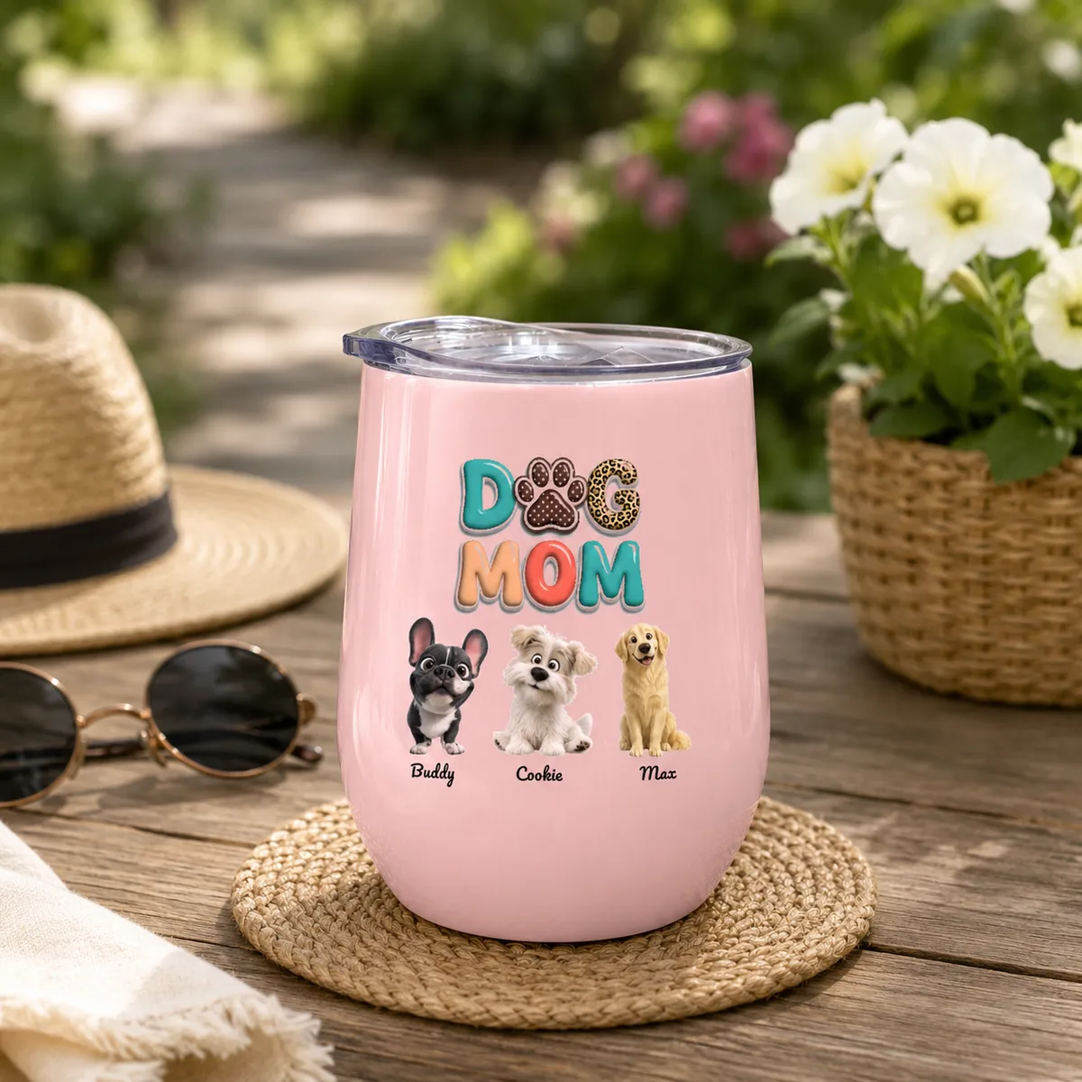 Custom Dog Mom Tumbler Personalized Pet Portrait Cup with Dog Names Pet Lover Gift