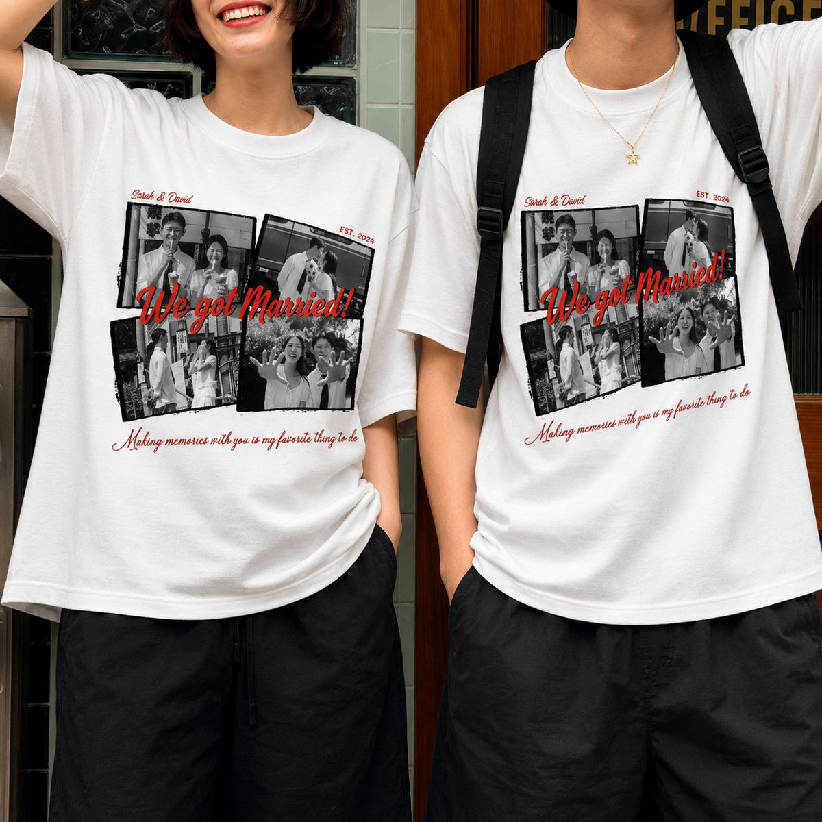 Custom Wedding Photo Shirt, Personalized We Got Married T-Shirt, Wedding Photo Collage Hoodie, Newlywed Gift, Custom Couple Sweatshirt