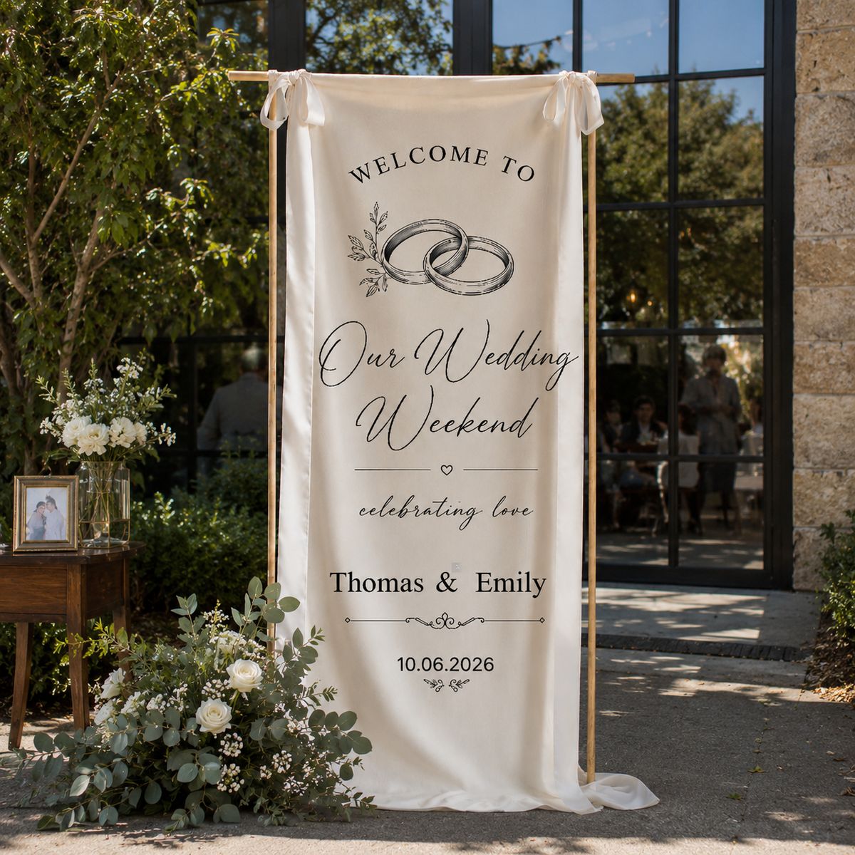 Personalized Wedding Welcome Banner – Custom Couple Names & Wedding Date Ceremony Sign