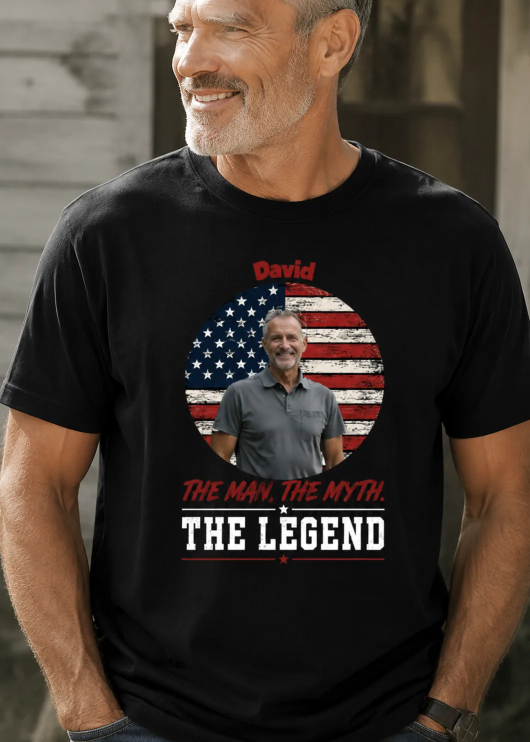 Custom Photo Patriotic T Shirt The Man The Myth The Legend Personalized Name USA Flag Tee