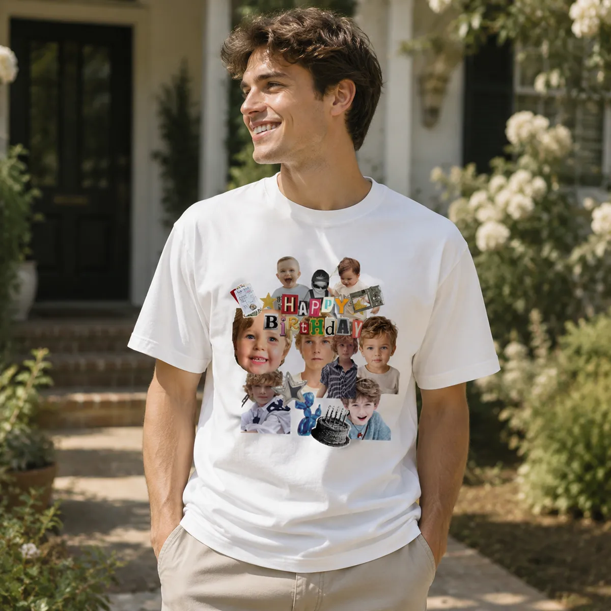 Personalized Happy Birthday Photo Collage T-Shirt