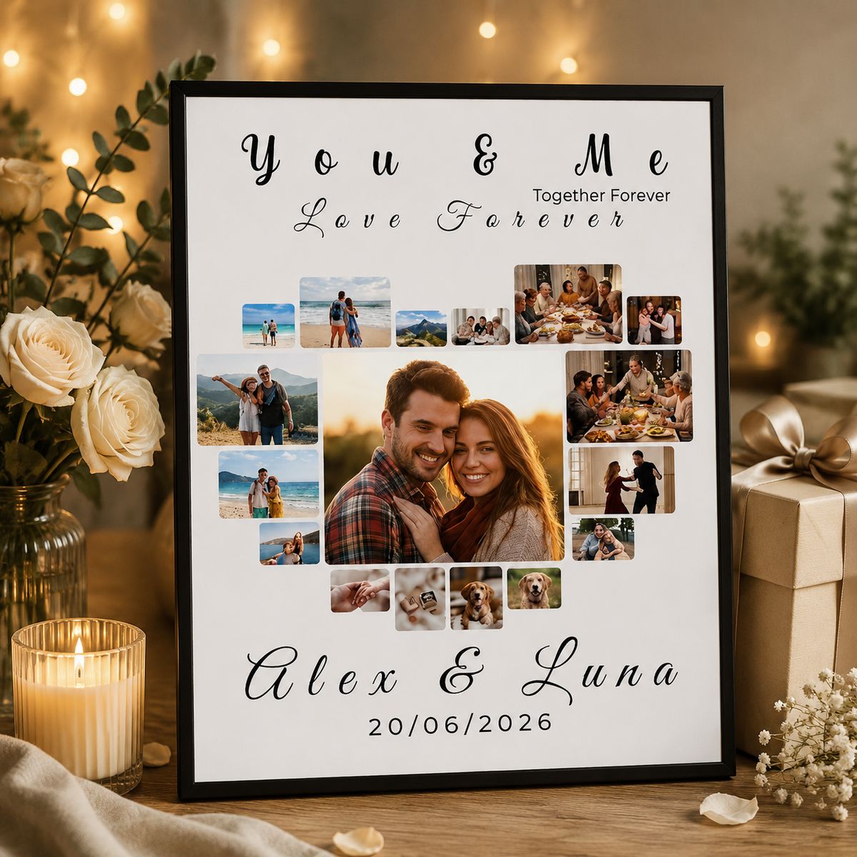 Personalized You & Me Wedding Photo Heart Poster
