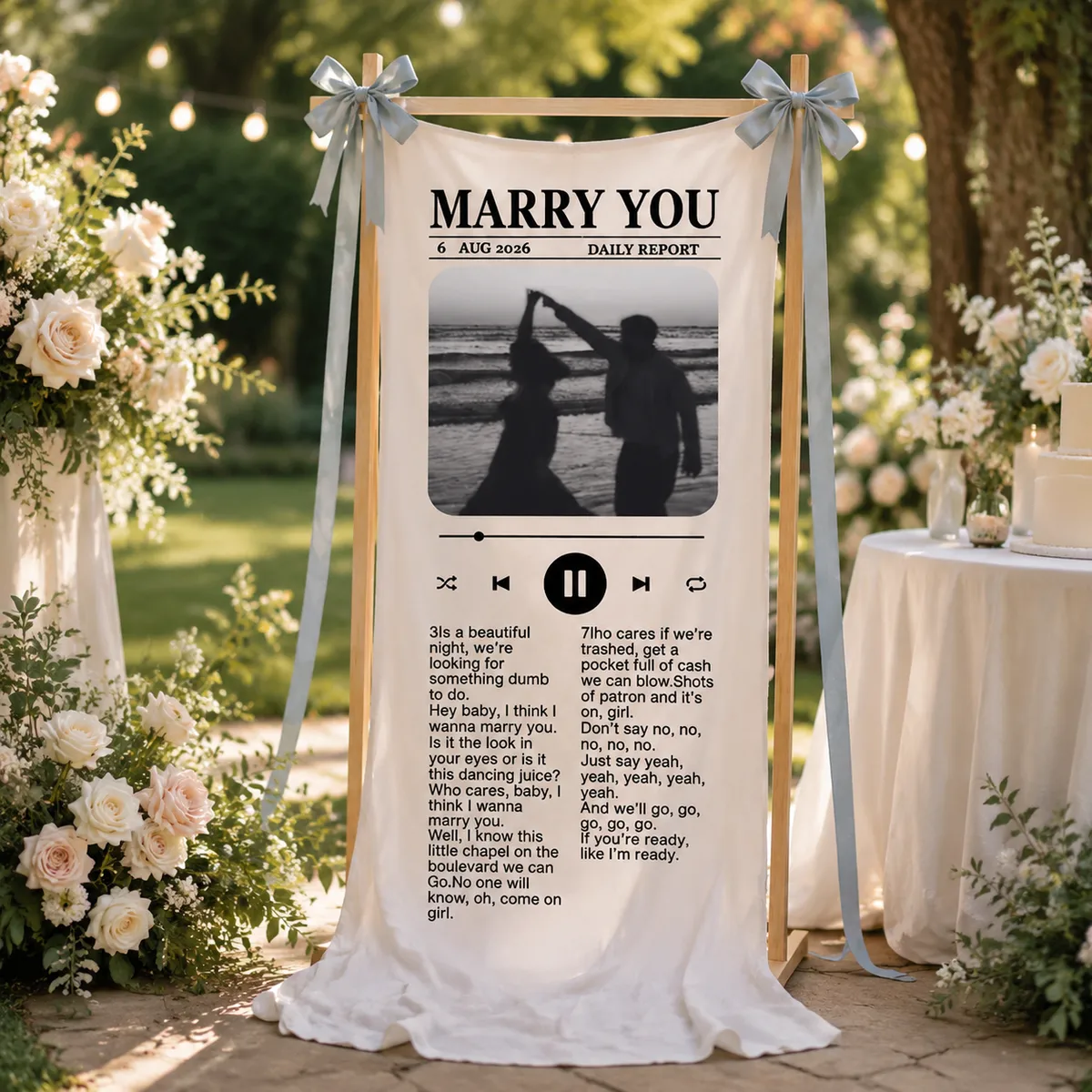 Personalized Marry You Music Lyric Fabric Banner