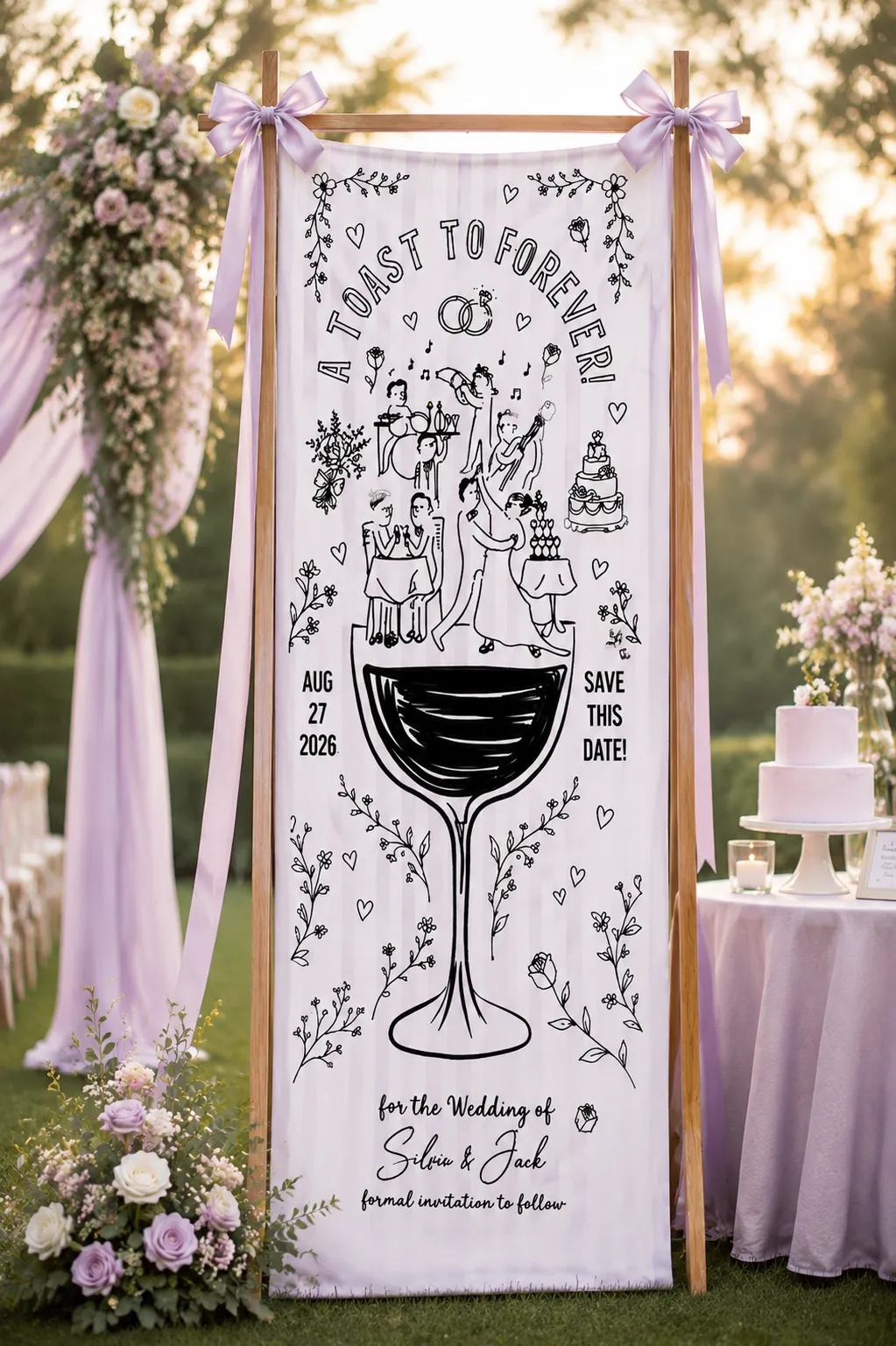 Personalized Wedding Toast Illustration Banner