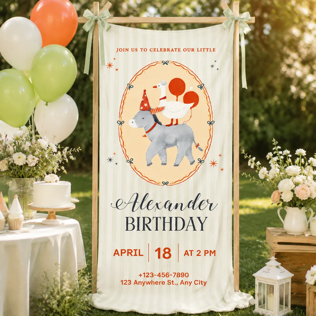 Personalized Animal Friends Birthday Fabric Banner