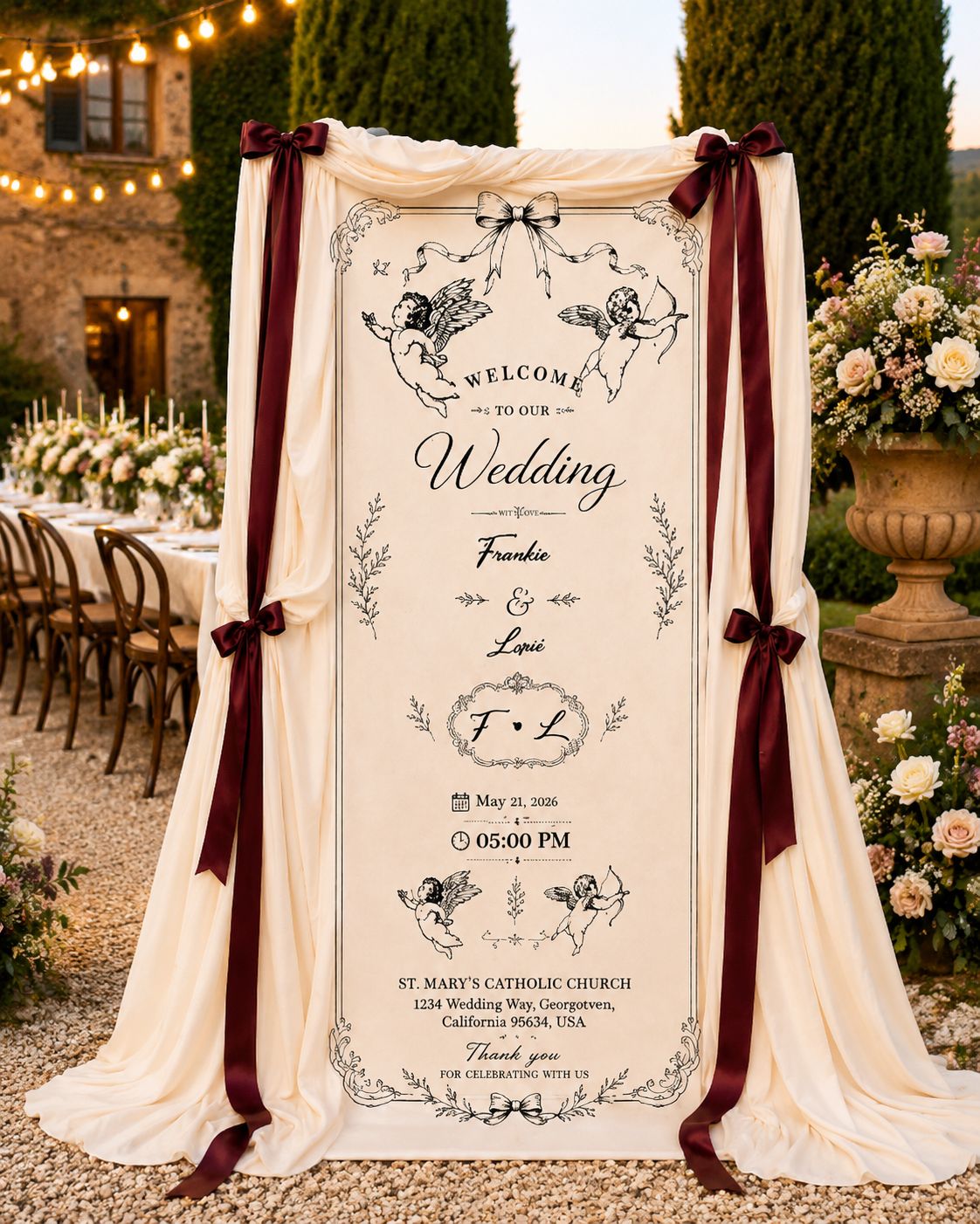 Personalized Vintage Cupid Wedding Banner