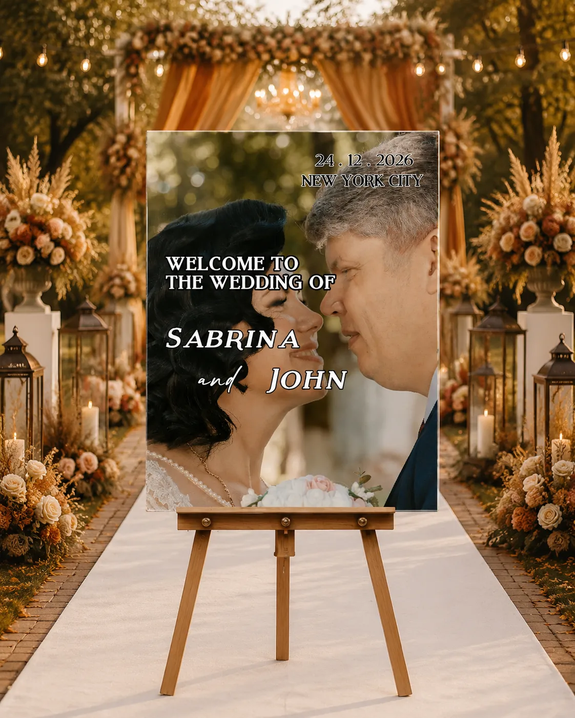 Personalized Wedding Welcome Board With Photo, Custom Picture Wedding Entrance Signage, Modern Outlined Text Wedding Poster Board, Couple Photo Sign