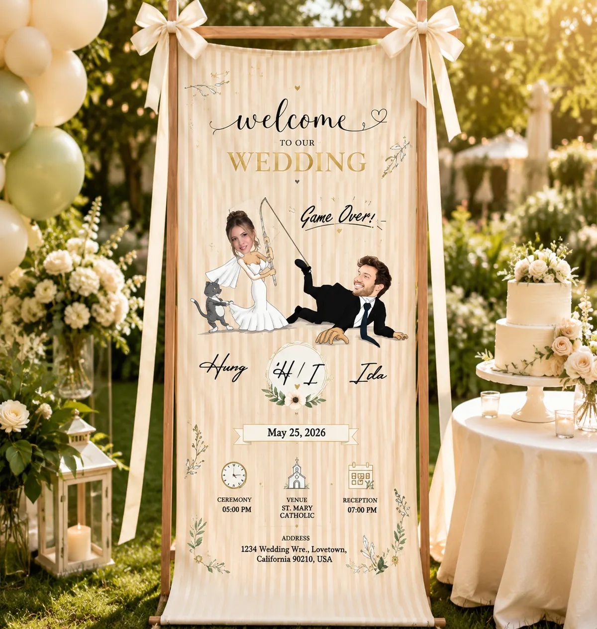 Personalized Wedding "Game Over" Banner