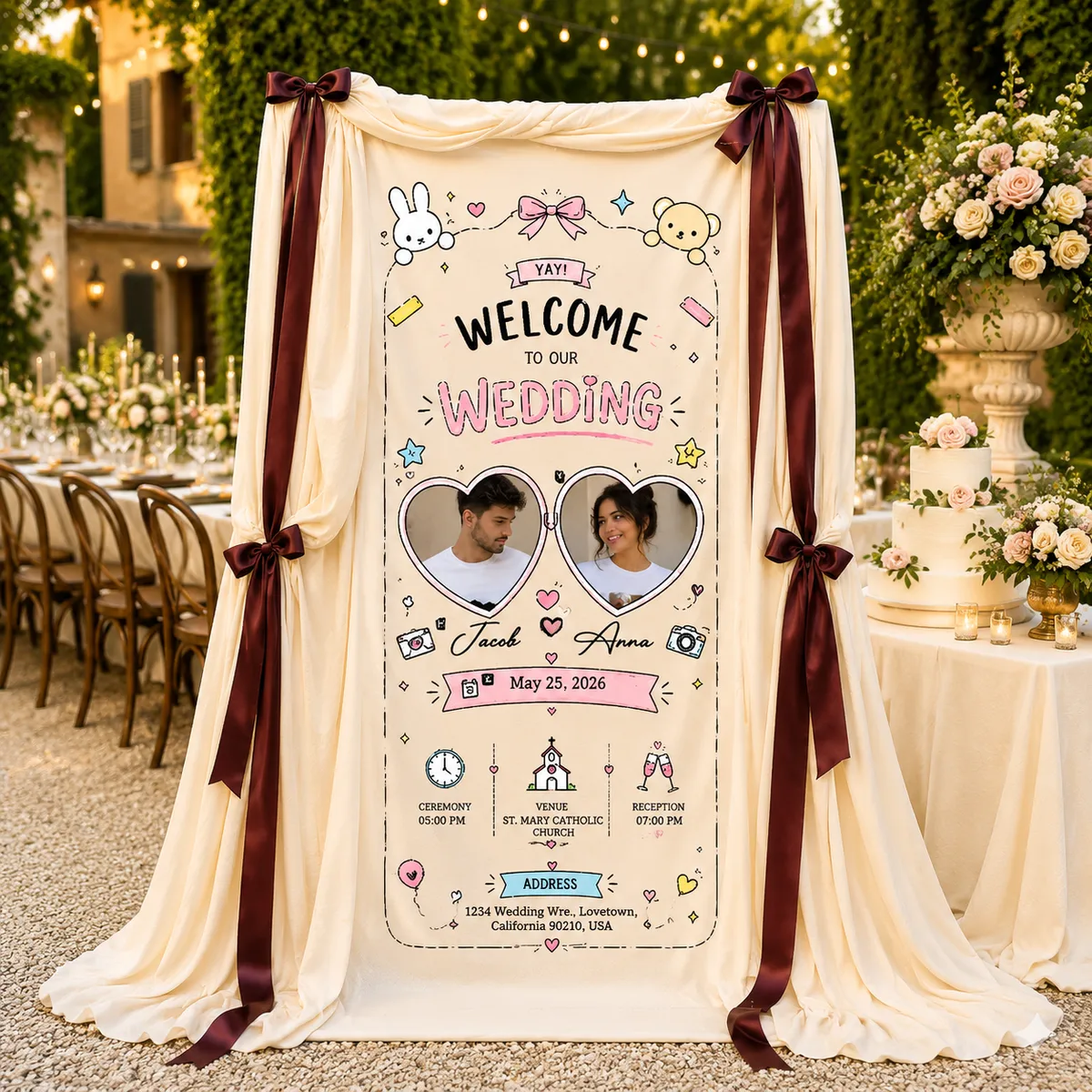 Personalized Wedding Cute Doodle Banner