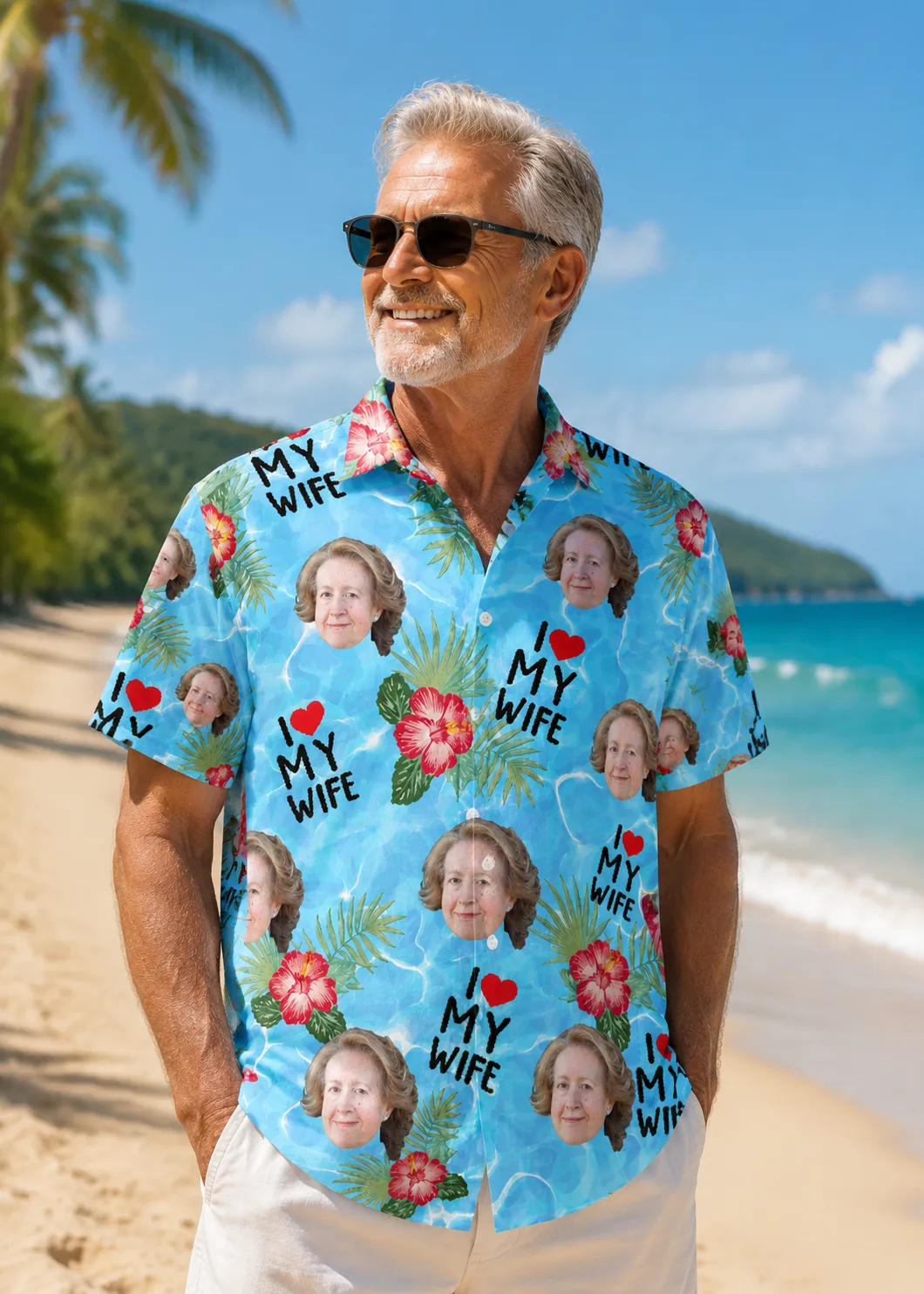 Custom Photo Hawaiian Shirt I Love My Wife Personalized Face Summer Beach Shirt