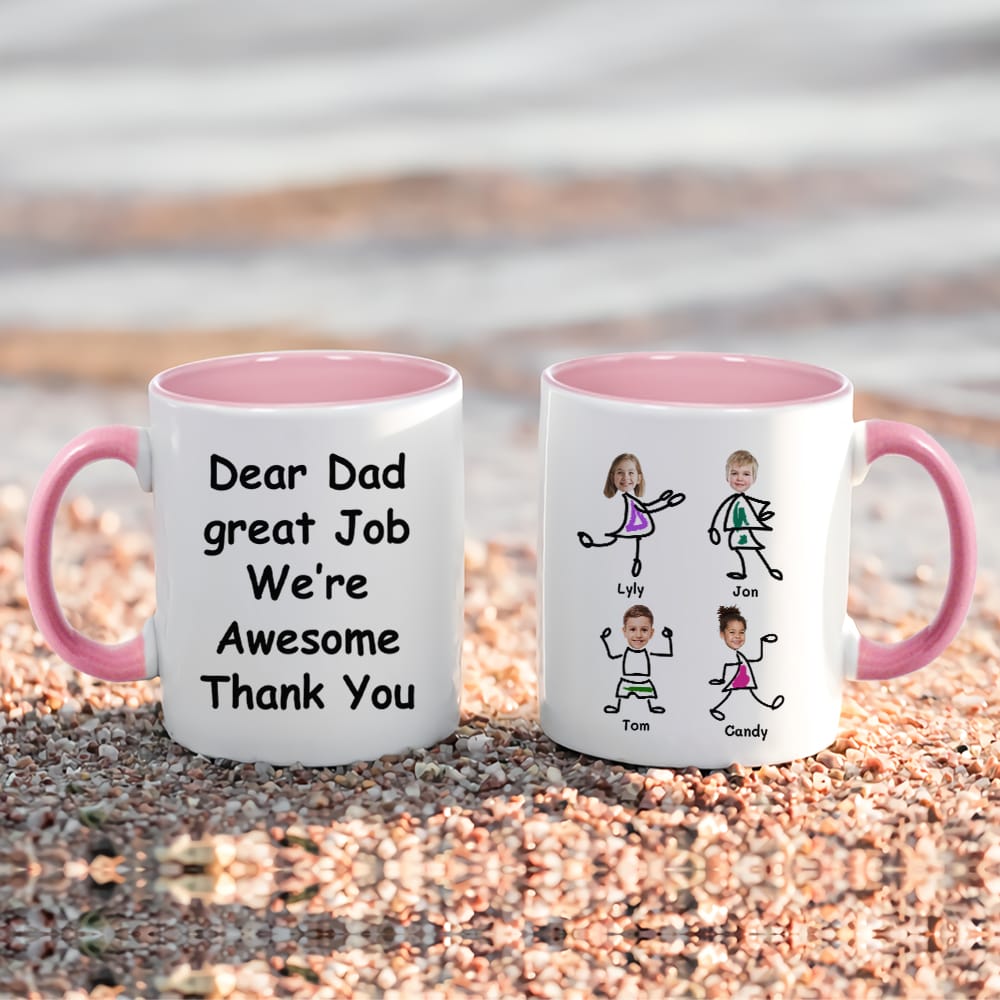 Custom Kids Photo Face Mug for Dad – Personalized Photo Stick Figure Mug, Father's Day Gift from Kids