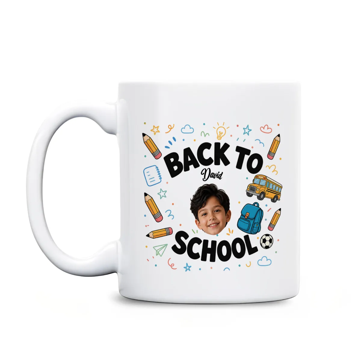 Personalized Back to School Kids Photo Mug – Custom Name & Face Coffee Mug for Boys and Girls, First Day of School Gift
