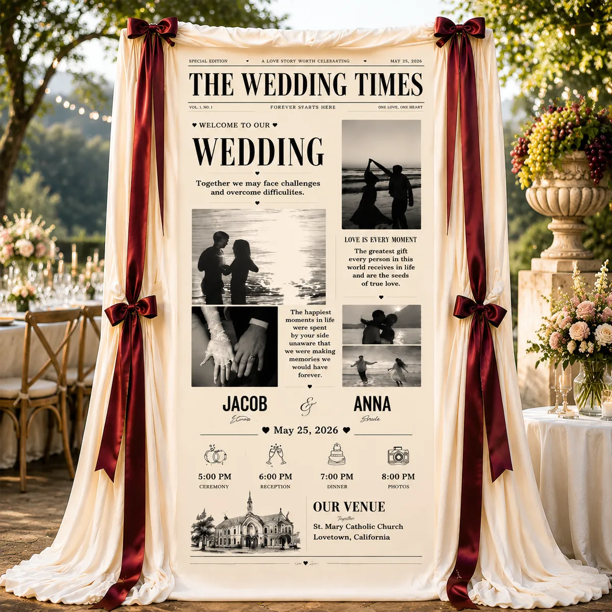 Personalized Wedding Times Newspaper Banner