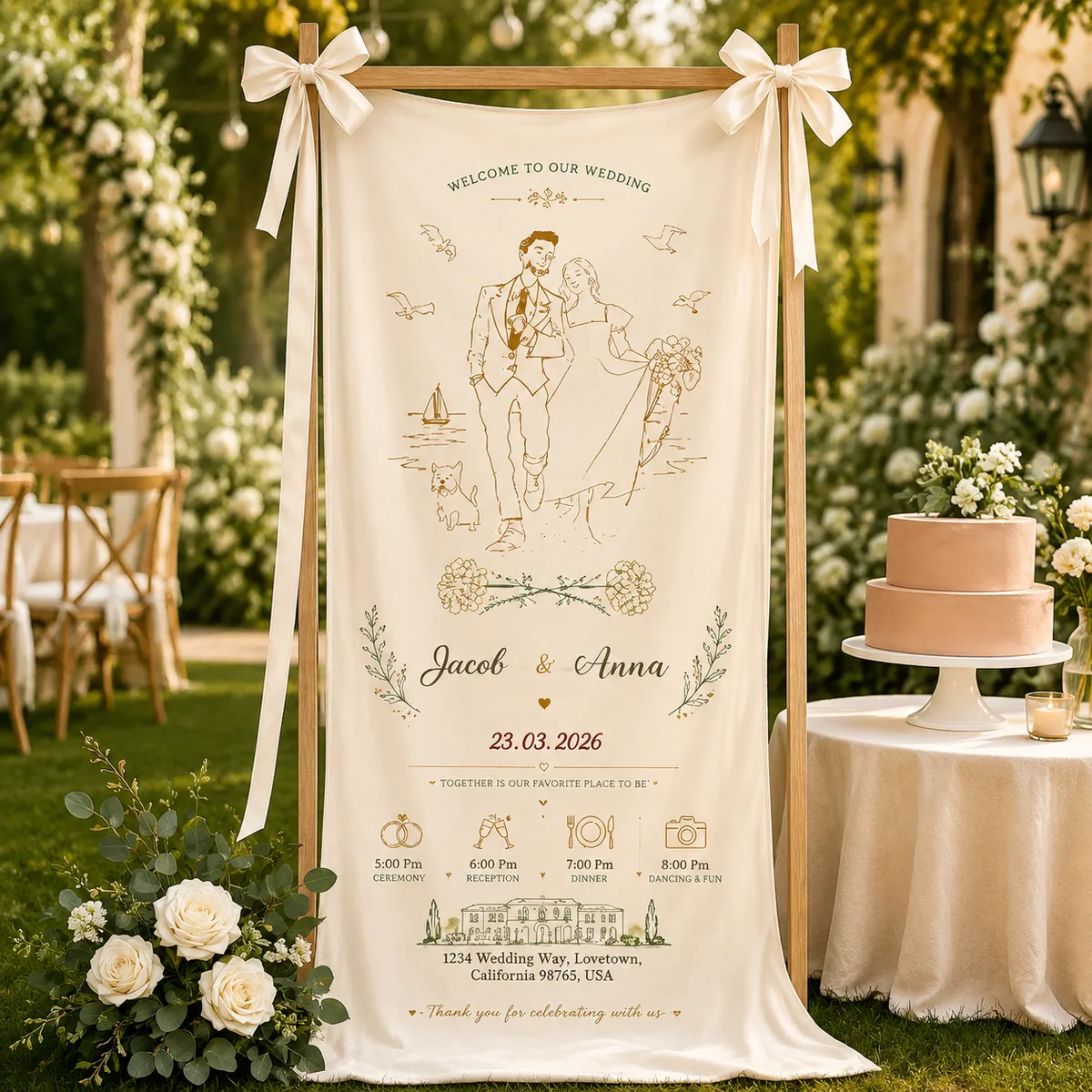 Personalized Wedding Coastal Sketch Banner