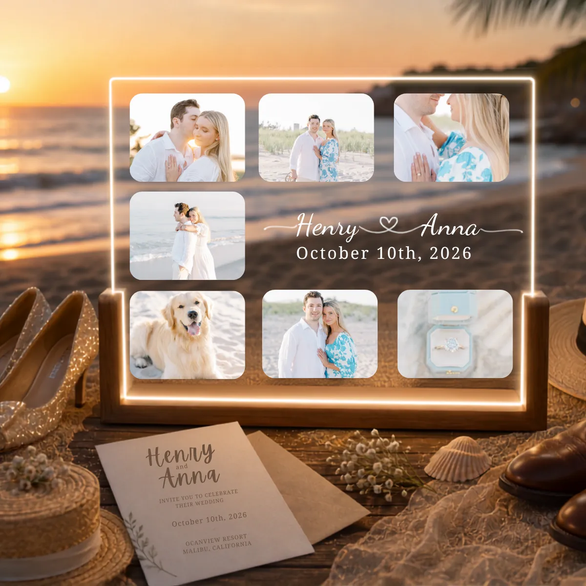 Personalized Photo Collage Night Light, Custom Couple LED Plaque Gift