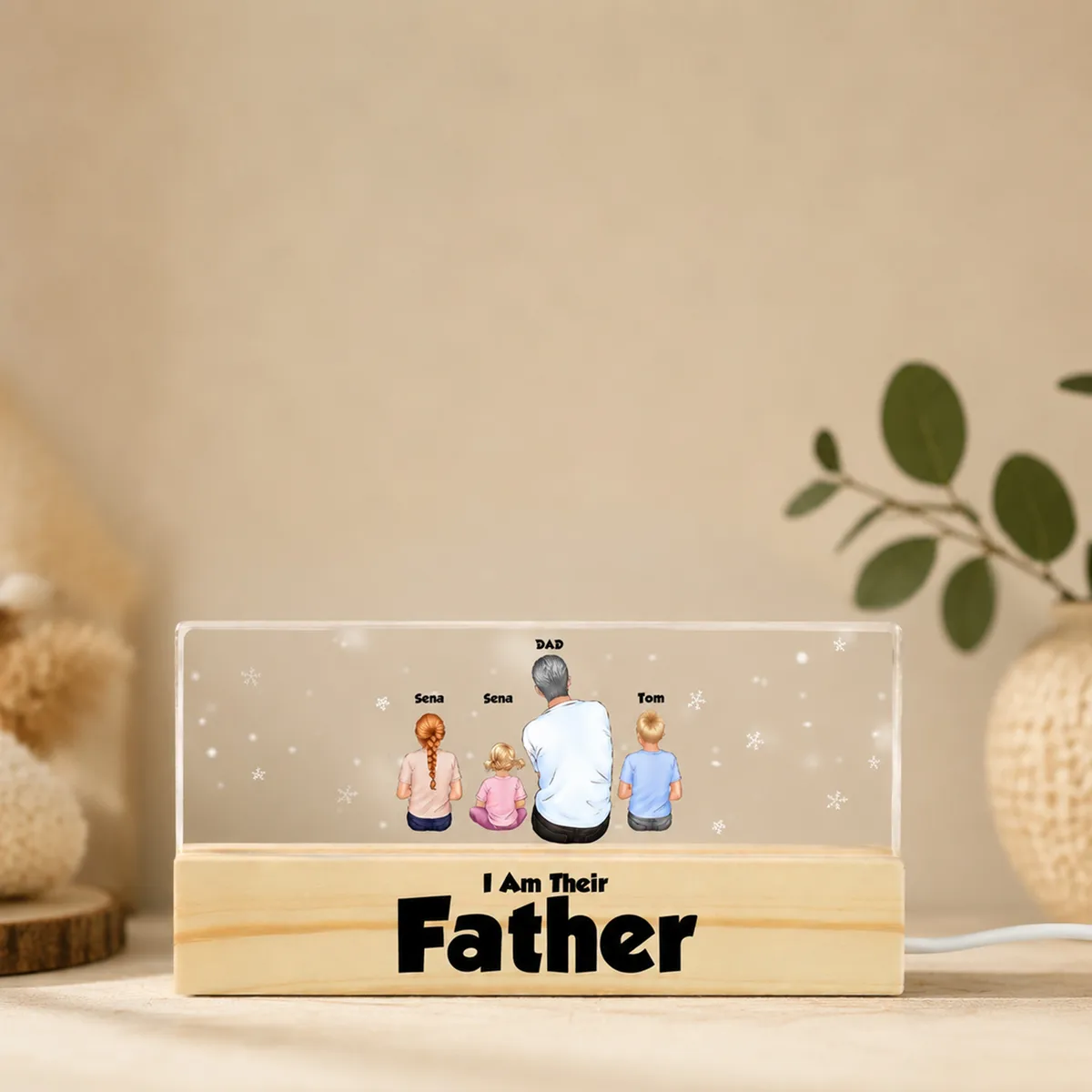 Custom Dad Acrylic Night Light – Personalized Father & Kids Light Lamp, Custom Names Family Gift for Dad, Father's Birthday Gift, Christmas Gift from Children