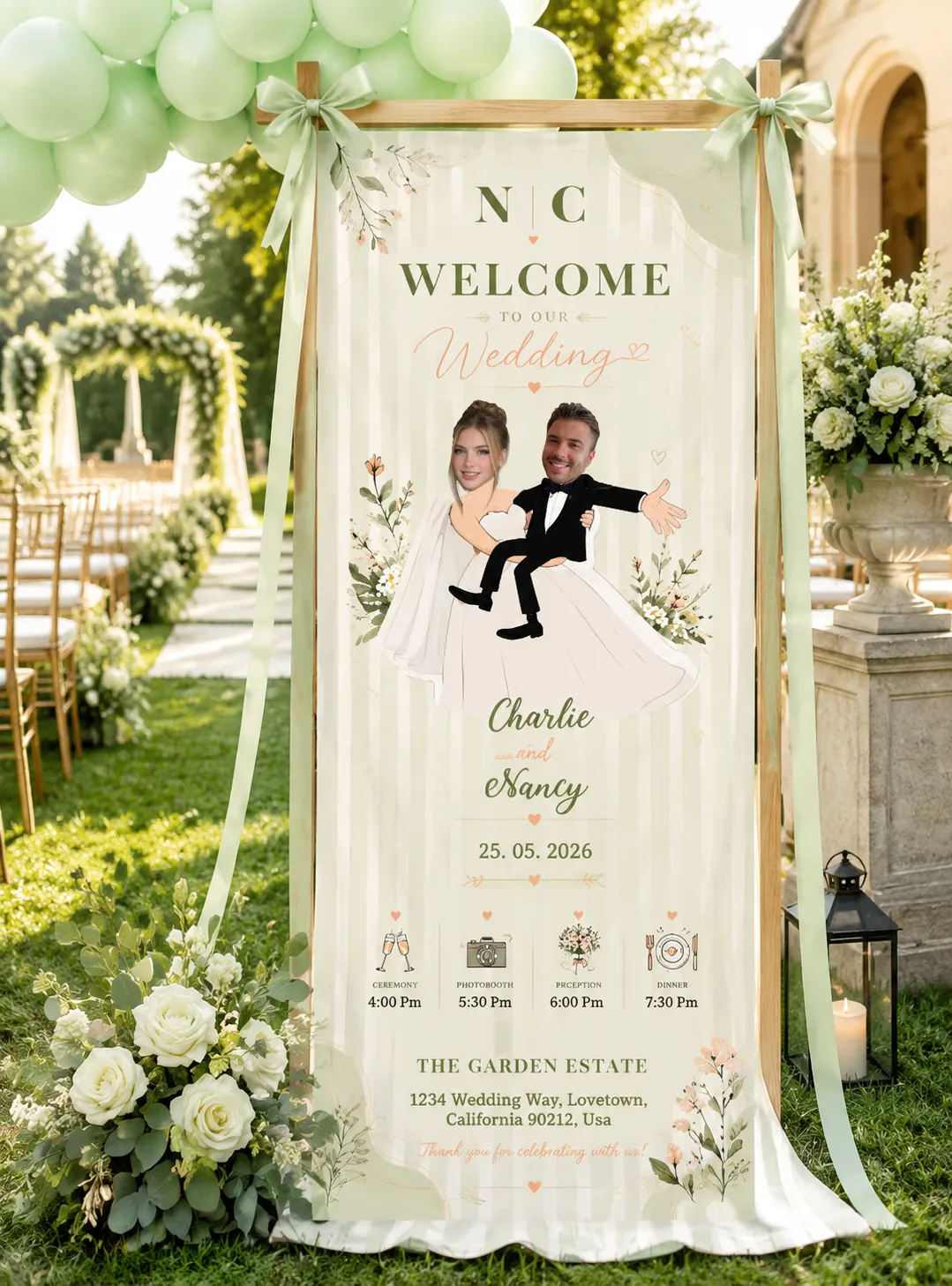 Personalized Wedding "Bride Carries Groom" Banner