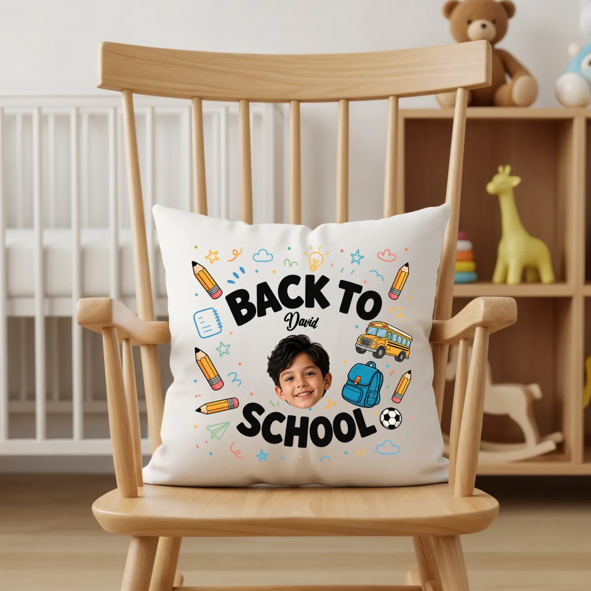 Personalized Back to School Photo Pillow – Custom Kids School Keepsake Throw Pillow Gift for Boys & Girls
