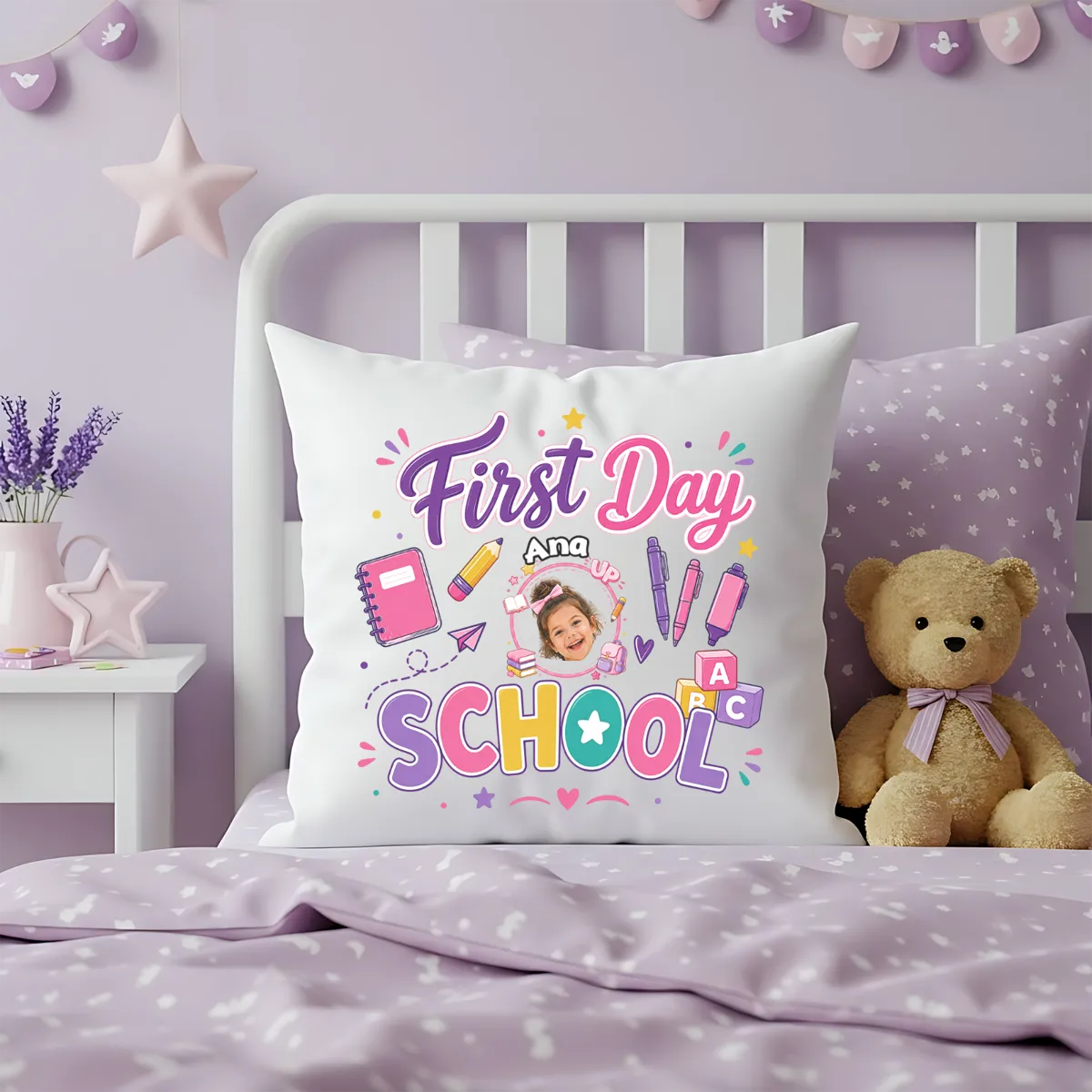 Personalized First Day of School Photo Pillow – Custom Kids Back to School Throw Pillow Gift for Boys & Girls