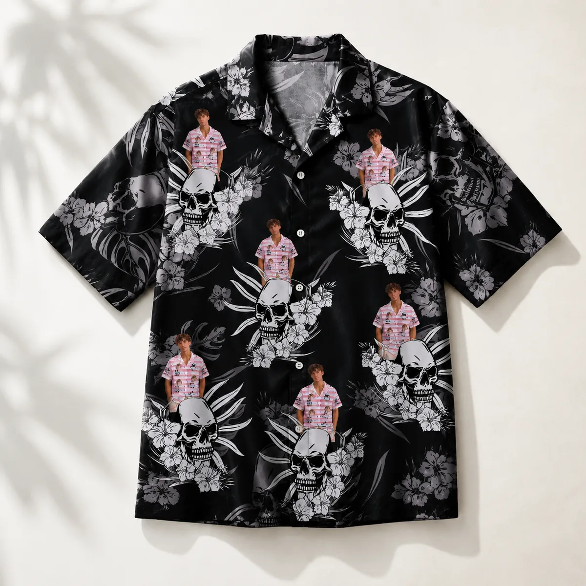 Personalized Skull Floral Hawaiian Shirt - Upload Your Photo - Custom Portrait Gift