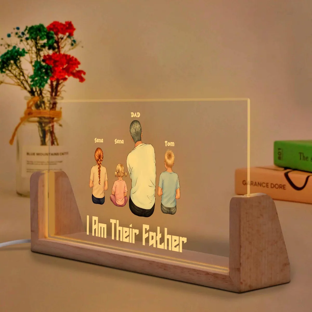 Personalized Acrylic LED Night Light – “I Am Their Father” Custom Family Lamp | Gift for Dad, Father of Kids, Emotional Decor