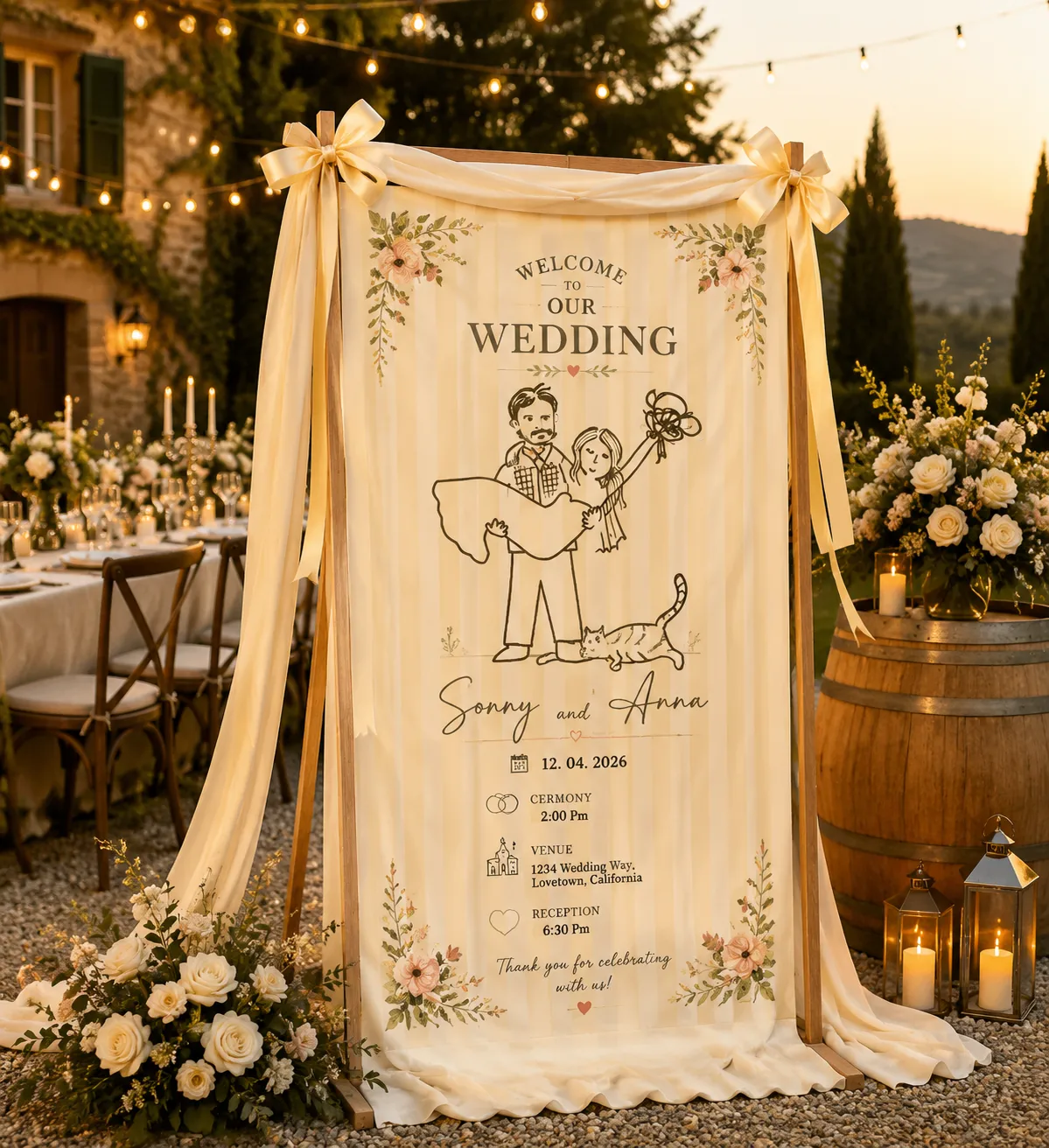 Personalized Wedding "Minimalist Line Art" Banner