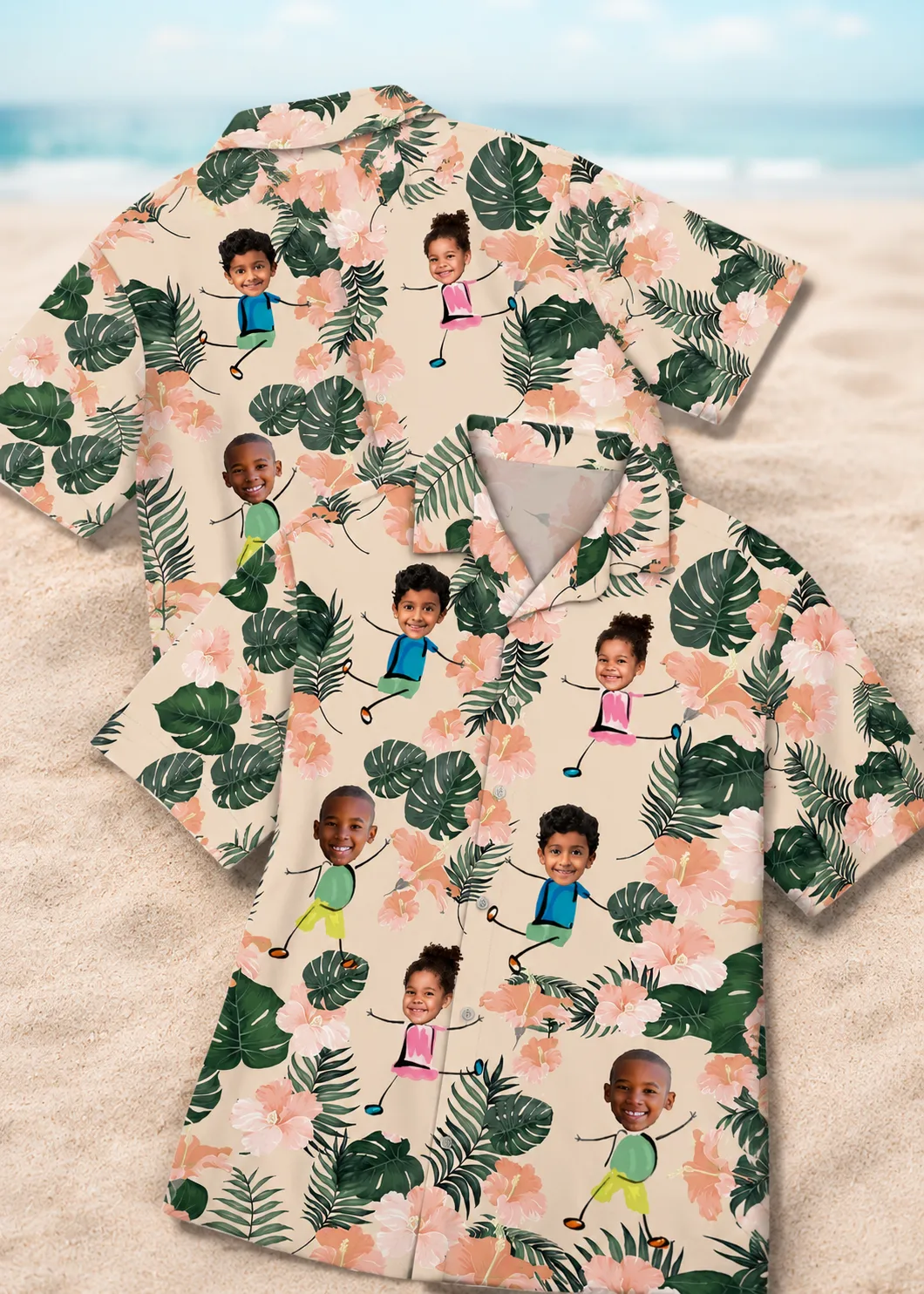 Custom Face Hawaiian Shirt Personalized Kids Photo Tropical Shirt for Mom and Dad
