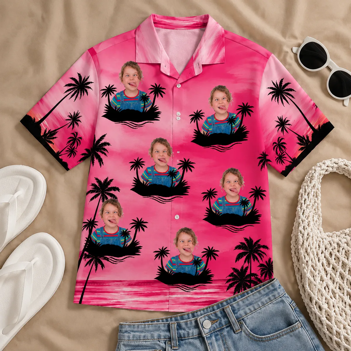 Personalized Summer Vacation Shirt - Tropical Vacation Hawaiin Shirt with Custom Portrait