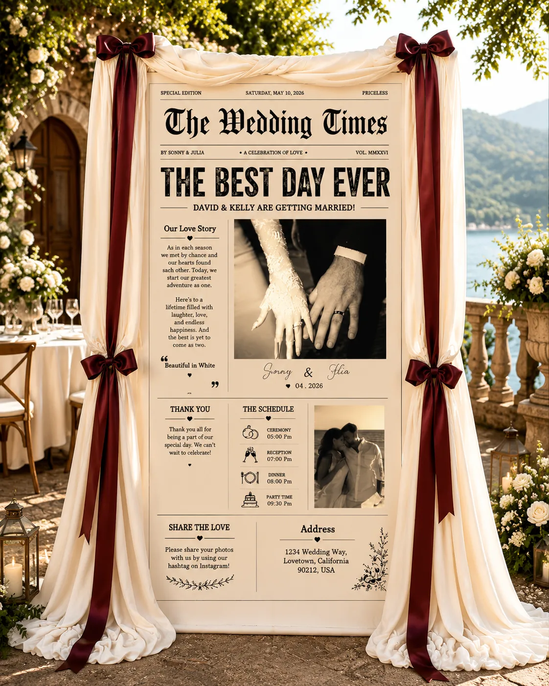 Personalized Wedding "The Wedding Times" Banner