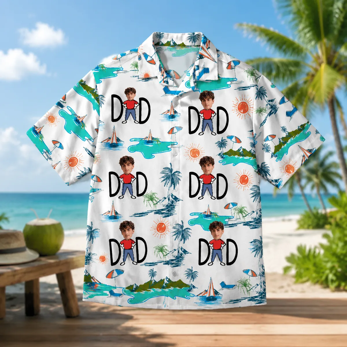 Personalized Dad Photo Hawaiian Shirt - Custom Face Upload, Fun Tropical Vacation Shirt
