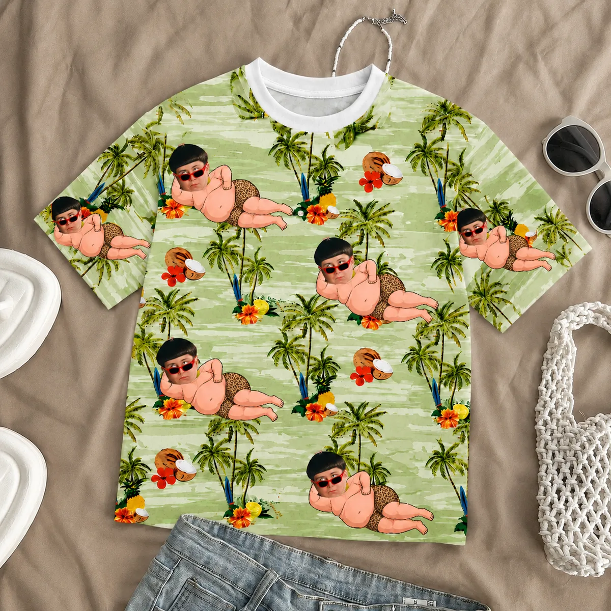Custom Face Tropical T-Shirt – Hilarious Beach Vacation Tee, Personalized Photo Summer Holiday Gift for Him & Her
