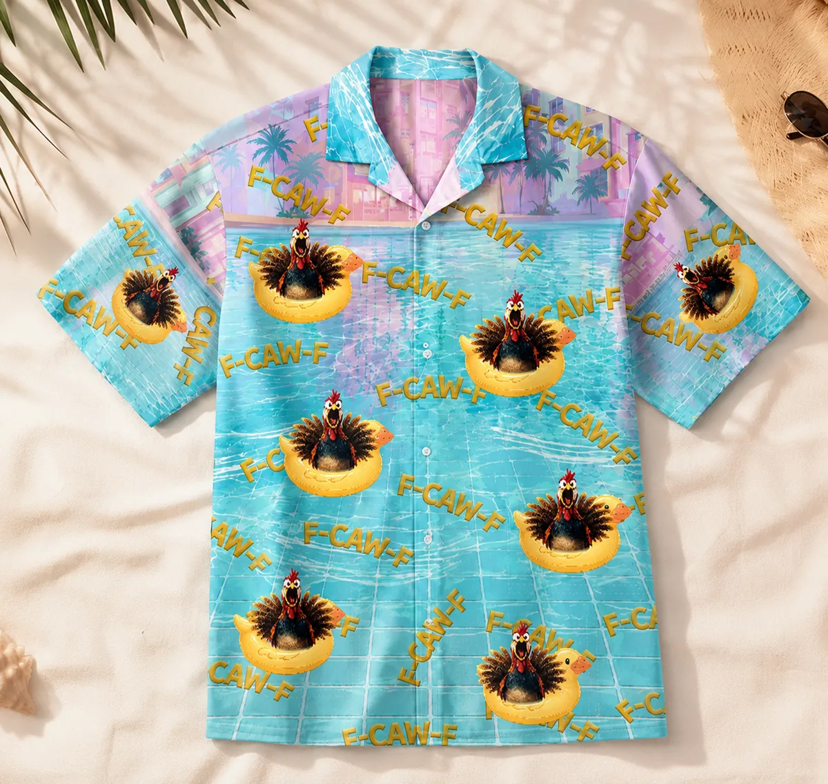 Funny " F-CAW-F " Turkey Float Hawaiian Shirt.